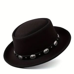 Free People Black Hat with Silver Accents